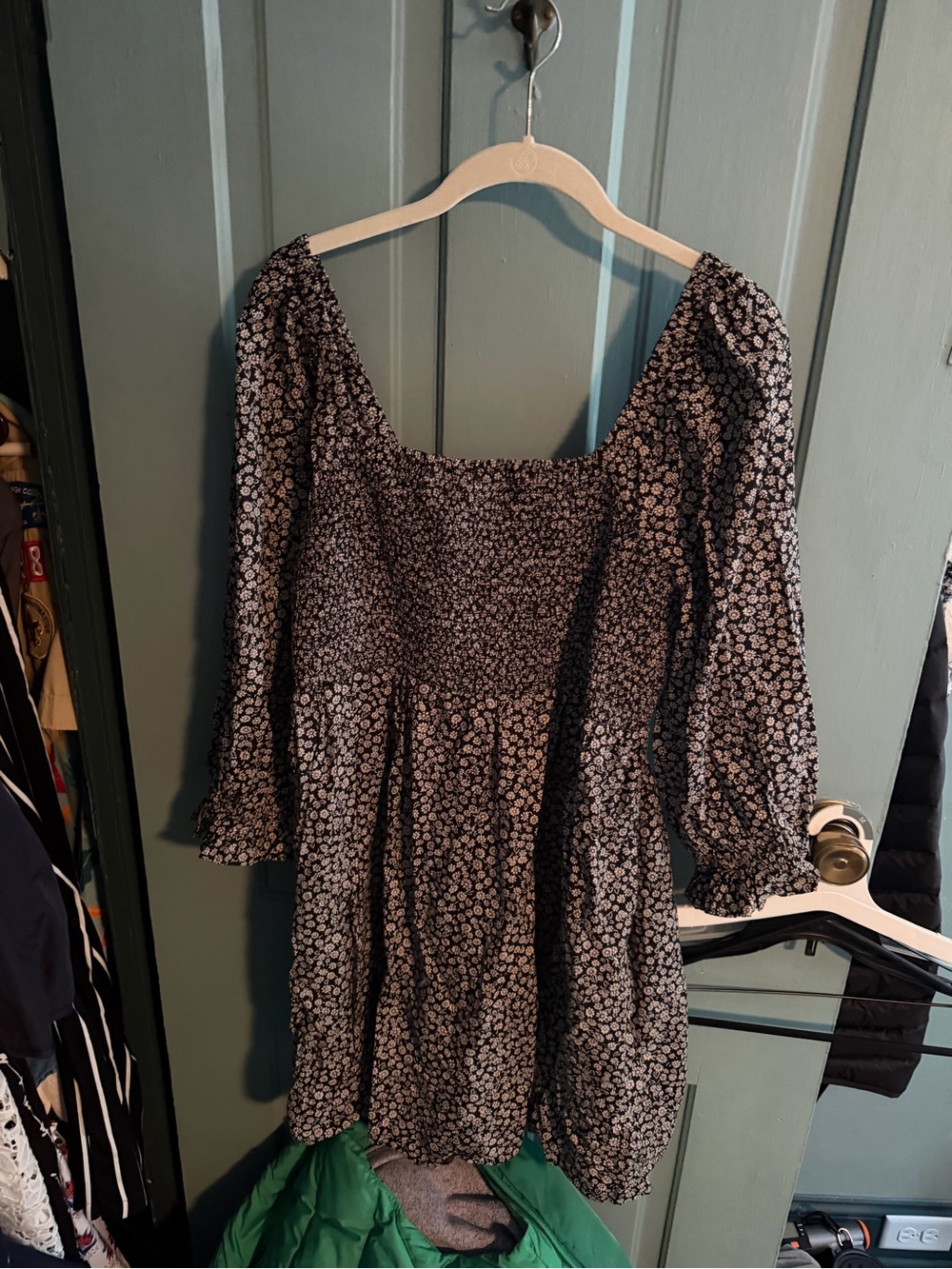 Madewell Black Floral Square-Neck Mini Dress